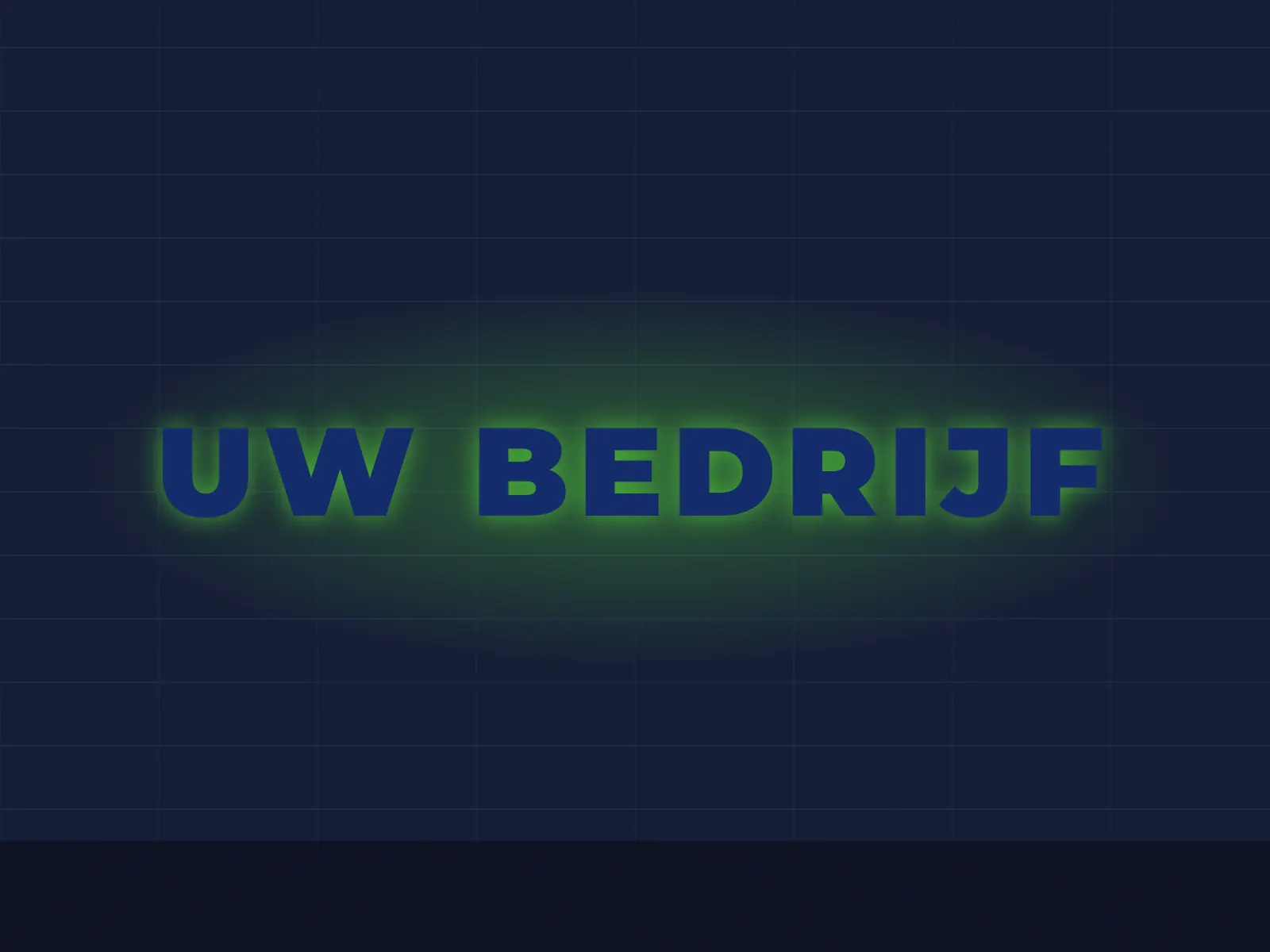 Voorbeeldbeeld: halo-verlichte doosletters op een gevel bij nacht